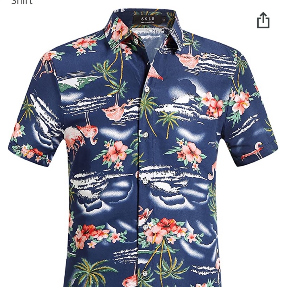 Men’s Blue Hawaiian Button up w Flamingos